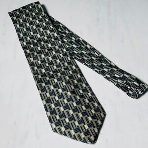 BURMA BIBAS Geometric 2-Tone Green Blue Check 100% Silk Necktie Tie